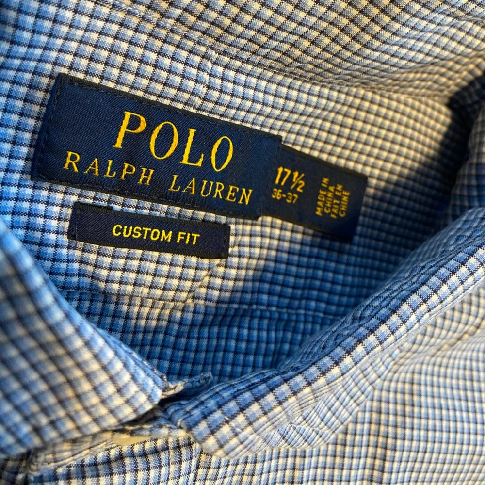 Polo Ralph Lauren Mens Custom Fit Blue Gingham Plaid 17.5 36-37 Dress Shirt Pony - Picture 4 of 9